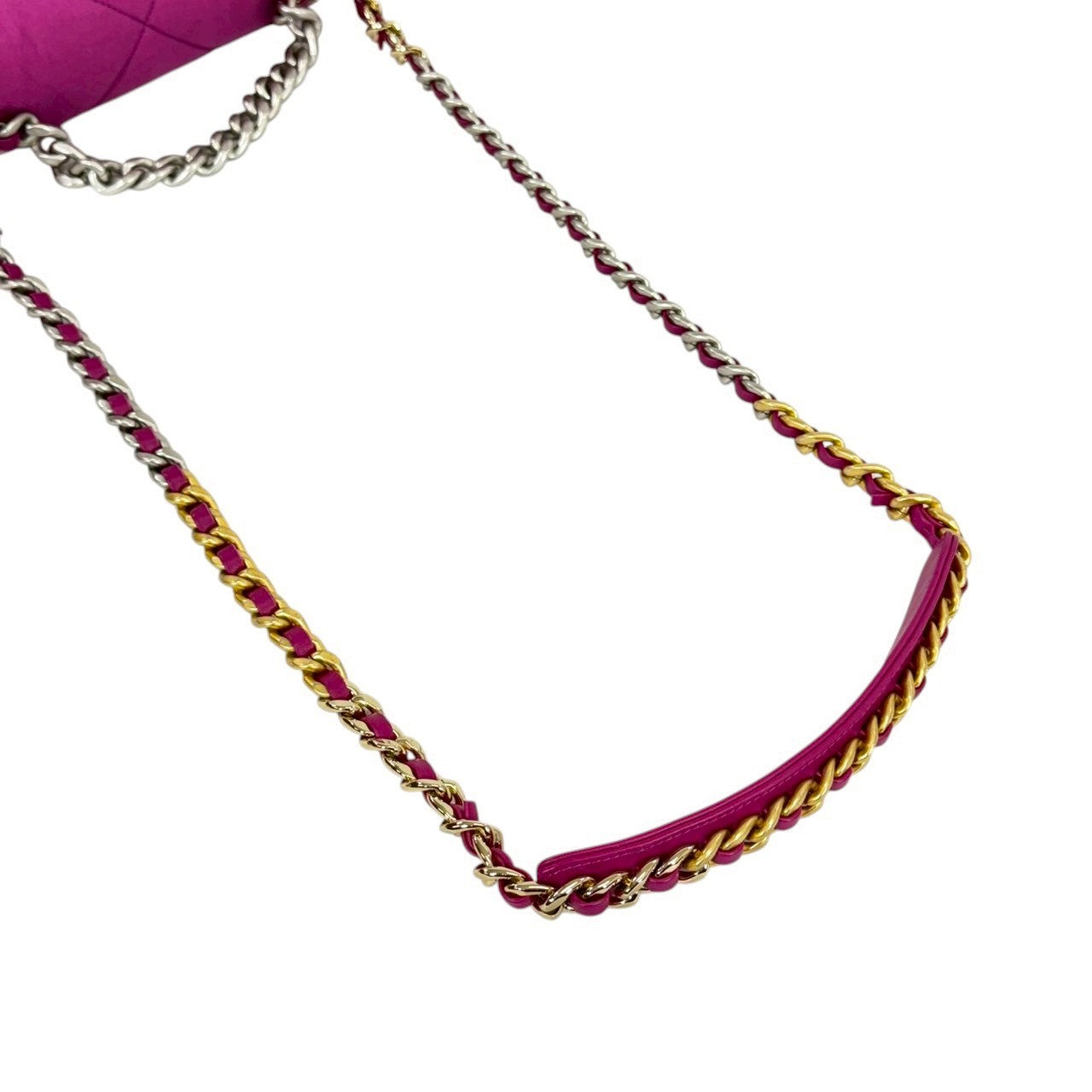 CHANEL シャネル19 サテン 2wayチェーンショルダー ターンロック ピンク