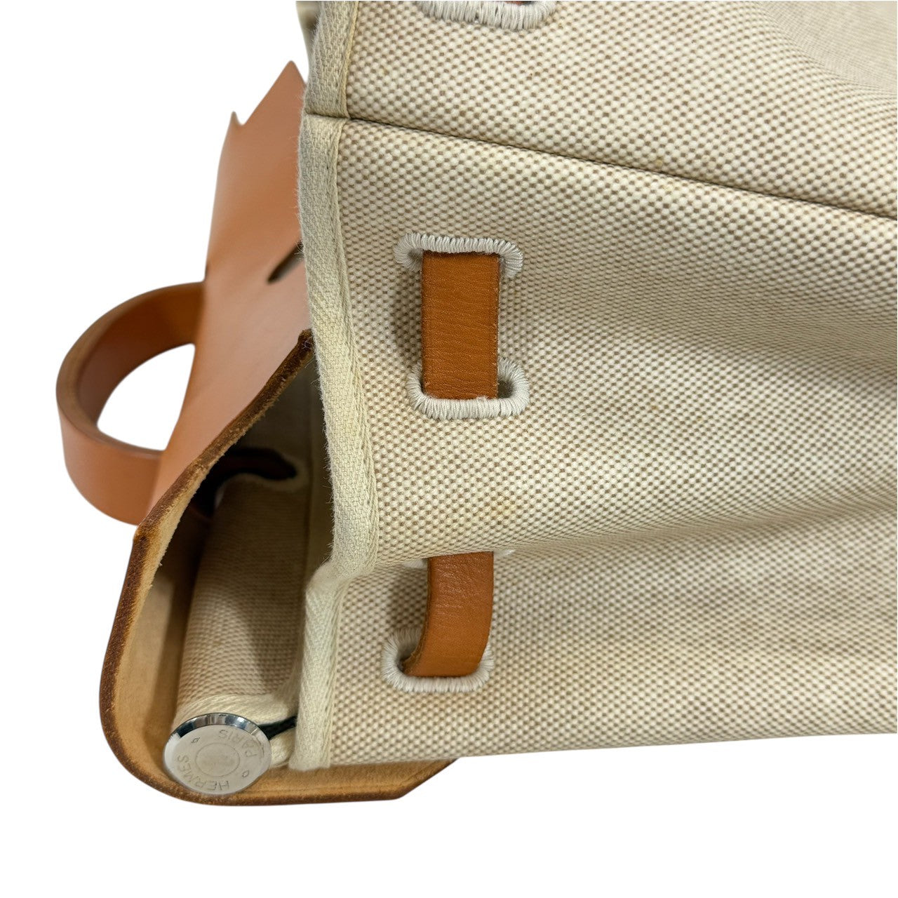 HERMES エールバッグMM □D刻印　2007年　トワルアッシュxレザー ベージュ シルバー金具