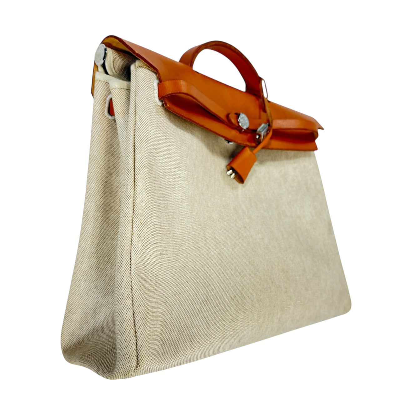 HERMES エールバッグMM □D刻印　2007年　トワルアッシュxレザー ベージュ シルバー金具