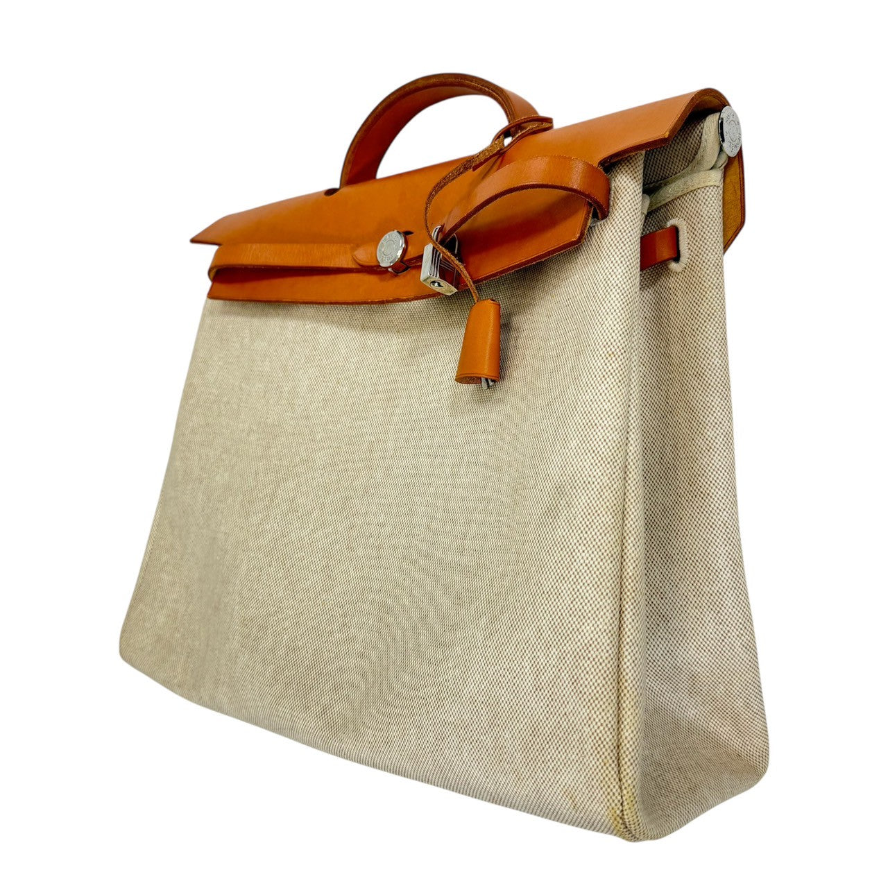 HERMES エールバッグMM □D刻印　2007年　トワルアッシュxレザー ベージュ シルバー金具