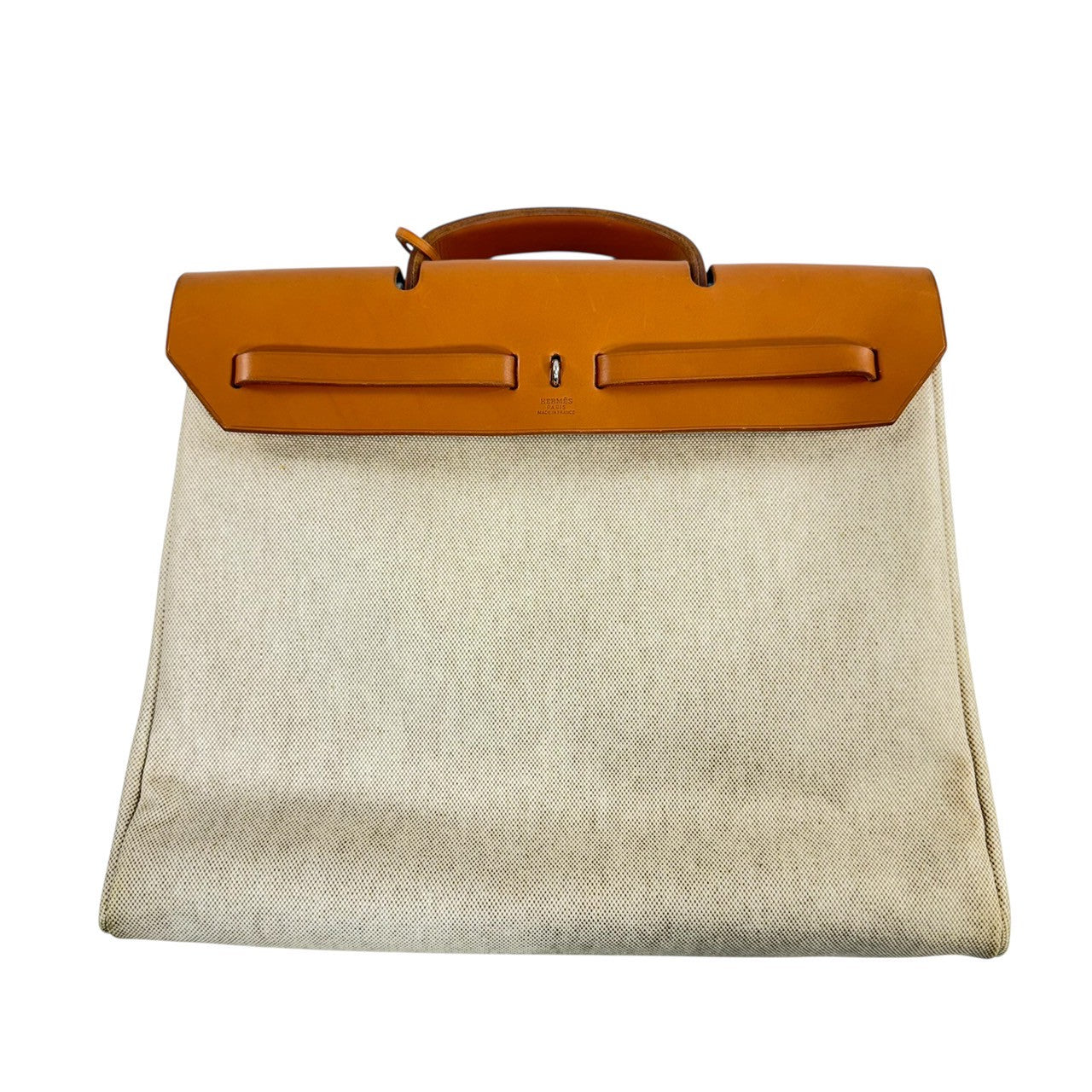 HERMES エールバッグMM □D刻印　2007年　トワルアッシュxレザー ベージュ シルバー金具