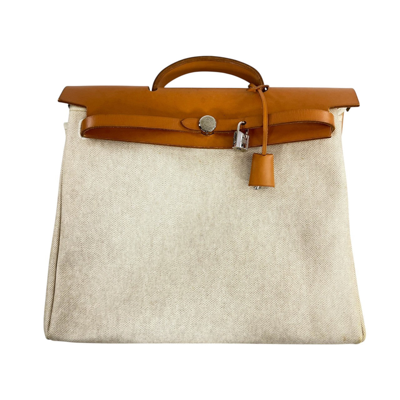 HERMES エールバッグMM □D刻印　2007年　トワルアッシュxレザー ベージュ シルバー金具