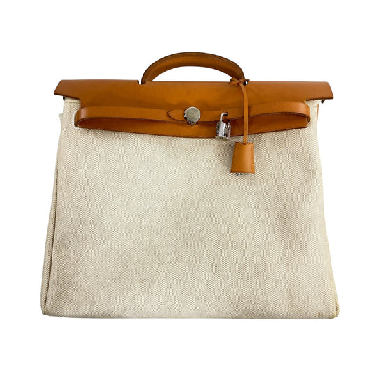 HERMES エールバッグMM □D刻印　2007年　トワルアッシュxレザー ベージュ シルバー金具