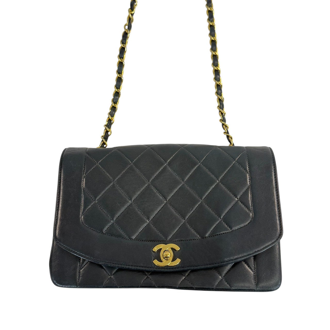 CHANEL ダイアナ マトラッセ チェーンショルダー ラムスキン ブラック　