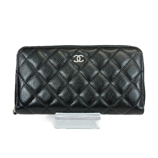 CHANEL キャビアスキン　マトラッセ ラウンドファスナー 長財布