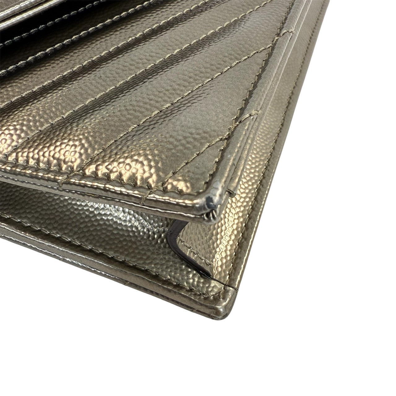 Yves Saint Laurent カサンドラ エンベロープ チェーンウォレット　レザー　ゴールド金具
