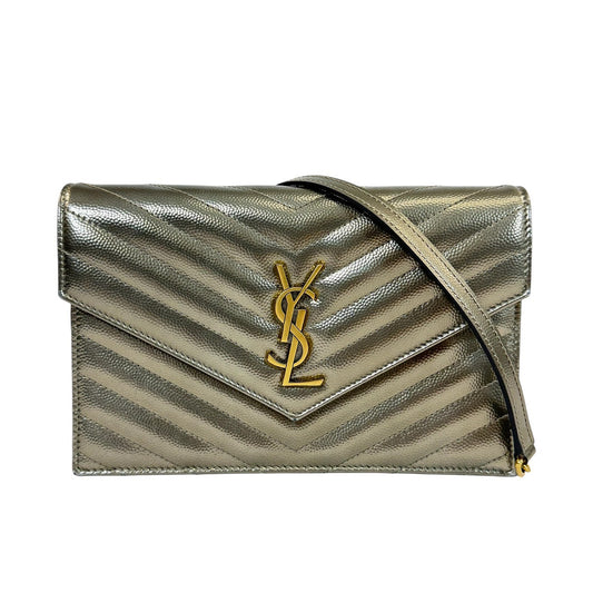 Yves Saint Laurent カサンドラ エンベロープ チェーンウォレット　レザー　ゴールド金具