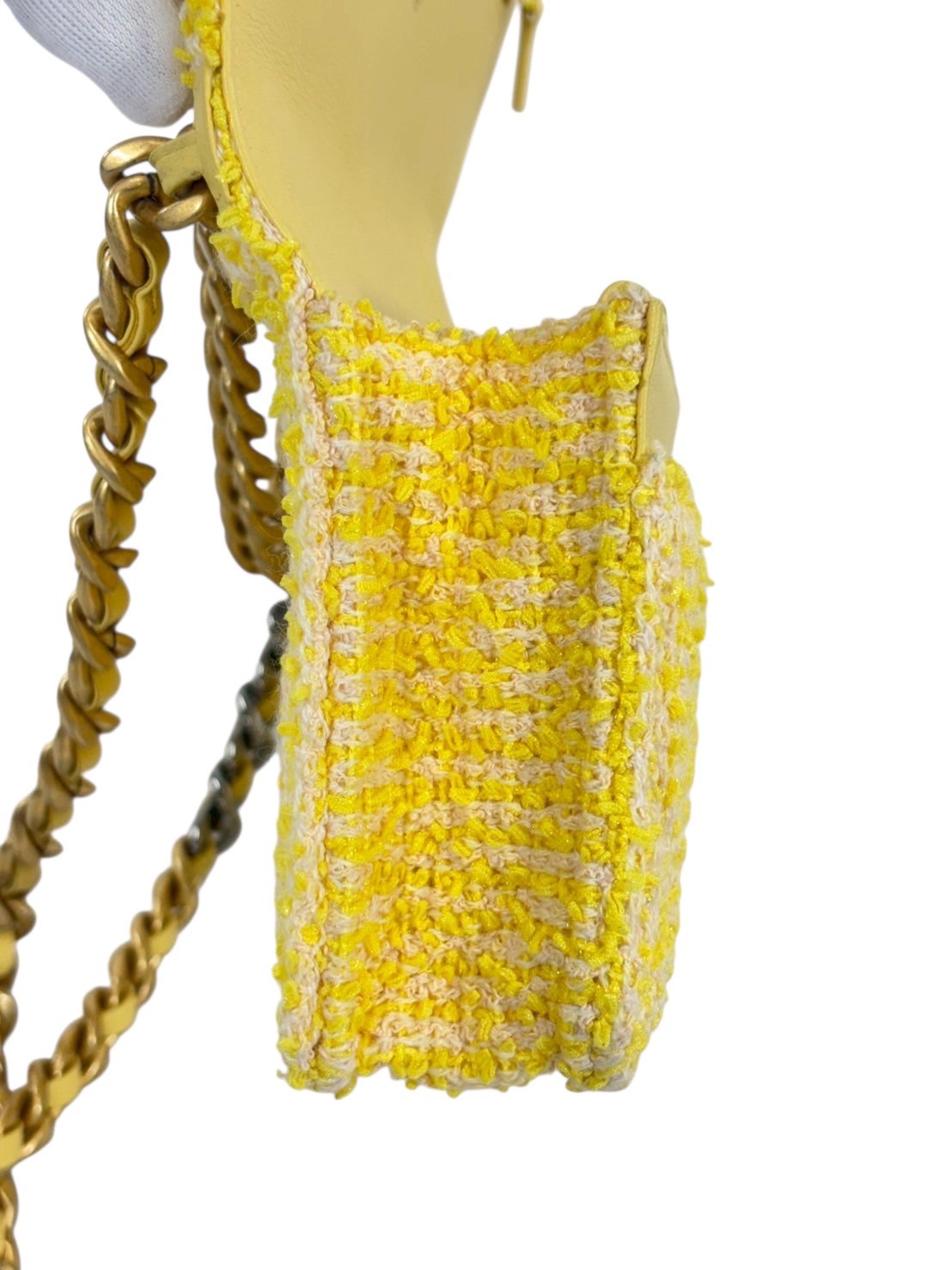 CHANEL シャネル19 ツイード チェーンショルダーバッグ イエロー ゴールド×シルバー金具