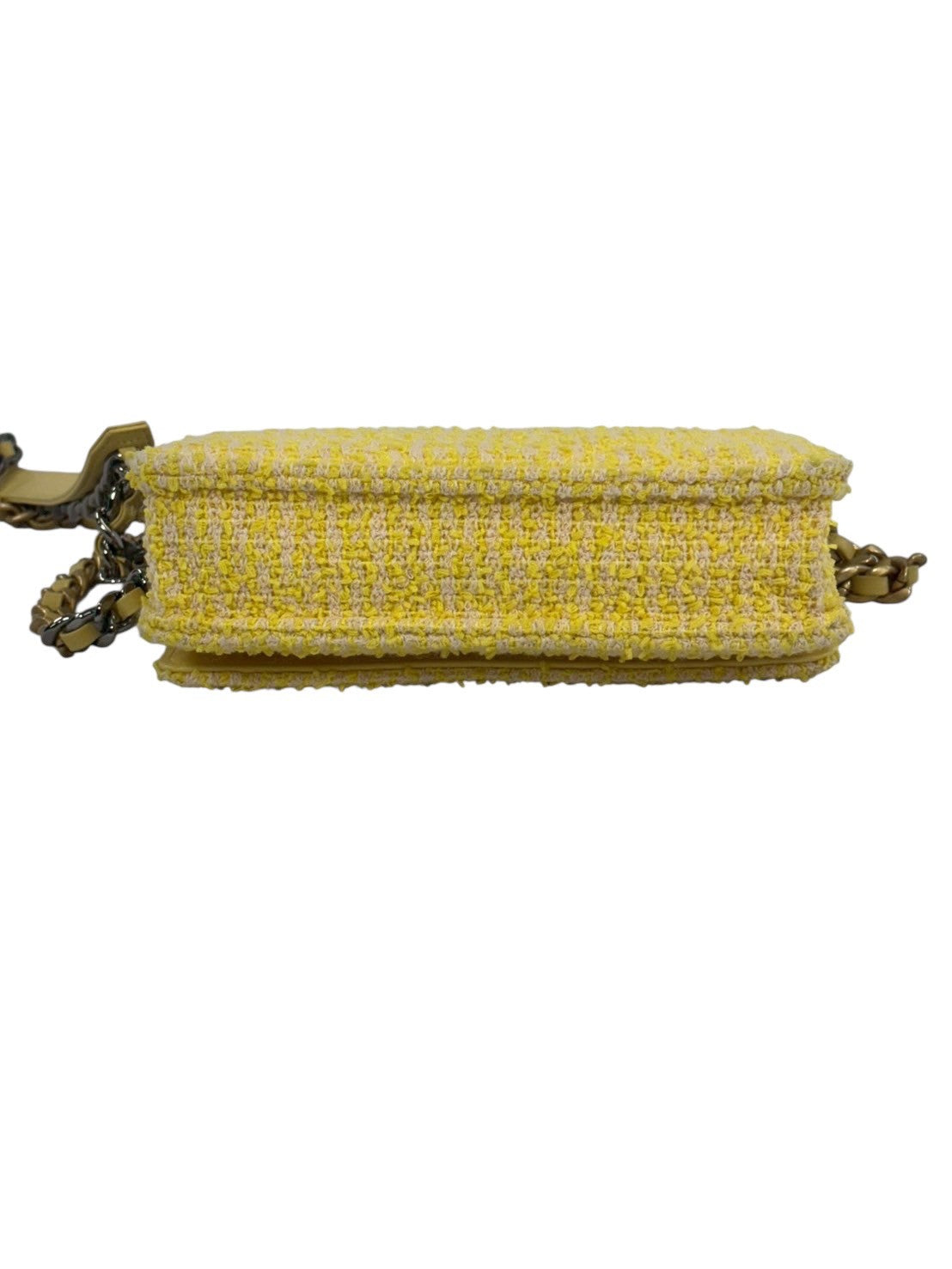 CHANEL シャネル19 ツイード チェーンショルダーバッグ イエロー ゴールド×シルバー金具